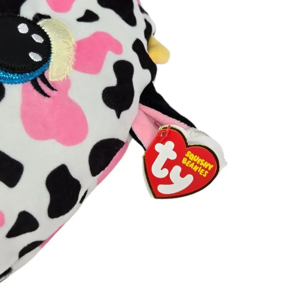Ty Squishy Beanies Milkshake‎ Cow Pink Black Farm Animal Plush Toy Stuffed 10